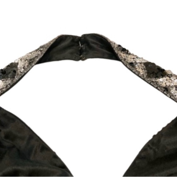 Special Occasion Gown By Caché: Black & Silver Sleeveless Sequin Gown - Size 6 - Picture 11 of 13